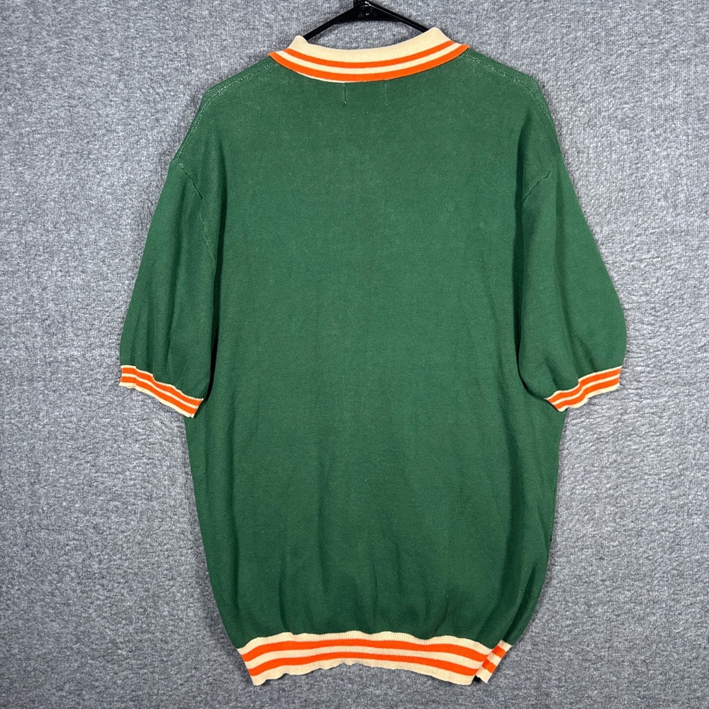 NEW OXKNIT Tiger Knit Shirt Mens XL Green Orange Short Sleeve Button Retro Style - Picture 5 of 6